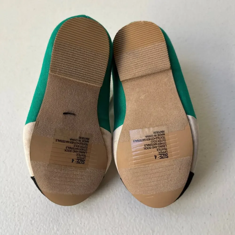 Janie and Jack Mary Jane Ballet Flats Little Girls Size 4 Green Black Bow NEW